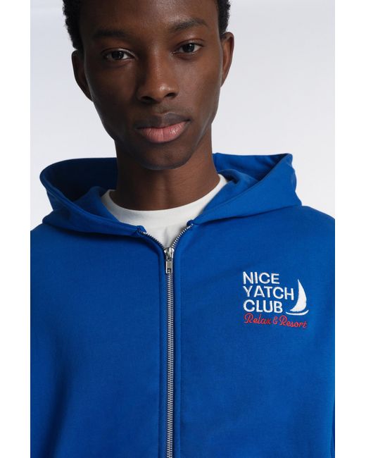 Pull&Bear Blue Yacht Club Zip-Up Sweatshirt for men