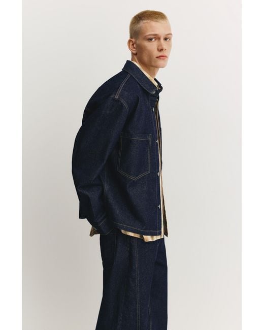 Pull&Bear Blue Denim Shirt With Pockets for men