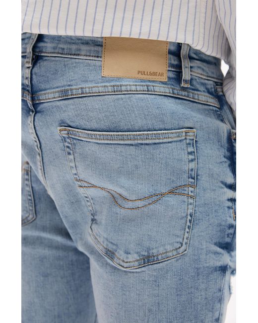 Pull&Bear Blue Ripped Carrot Fit Jeans for men