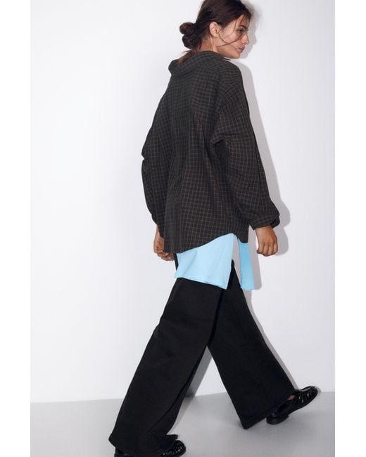 Pull&Bear Oversized Geruit Overhemd in het Black
