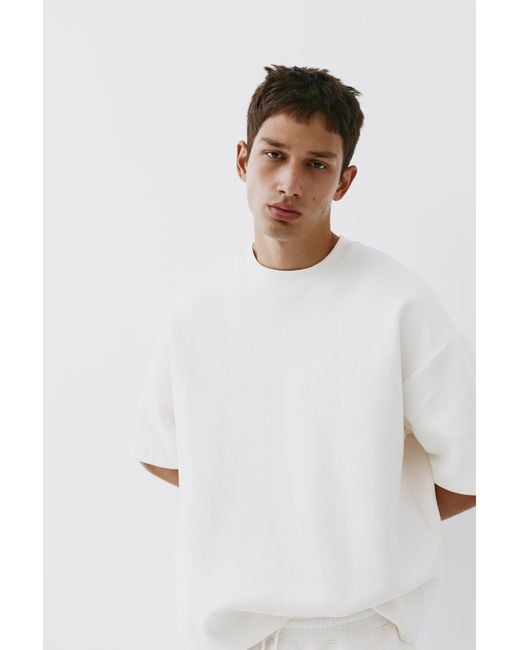 Pull&Bear White Interlock Short Sleeve Sweatshirt for men