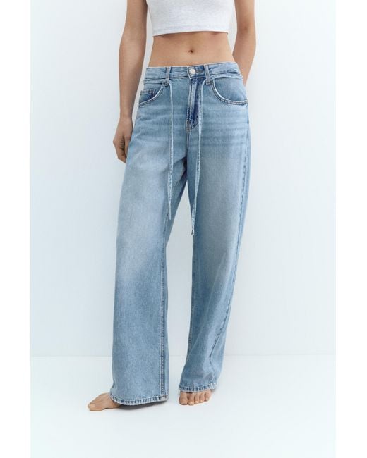 Pull&Bear Blue Baggy Jeans With Drawstring