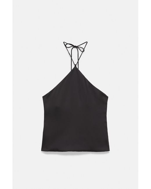 Pull&Bear Black Satin Halter Top