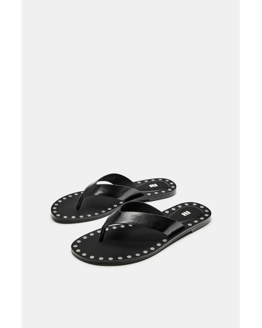 Pull&Bear Black Flat Studded Sandals