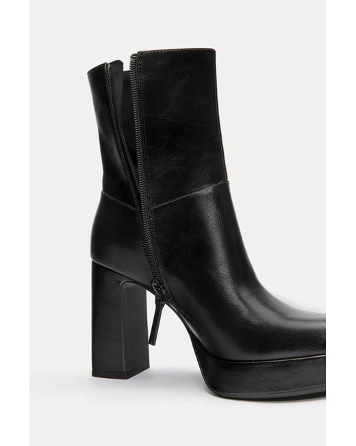 Pull&Bear Black Platform High-Heel Ankle Boots