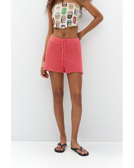 Pull&Bear Red Crochet Shorts
