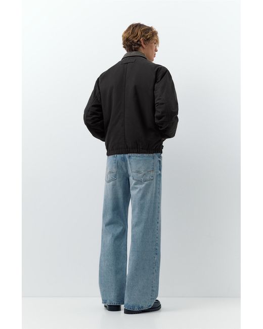 Pull&Bear Black Jacket With Contrast Collar for men