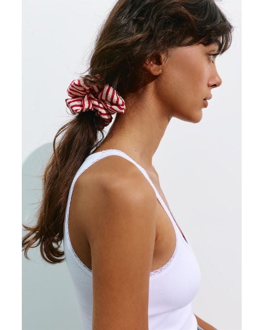 Pull&Bear Red Striped Scrunchie