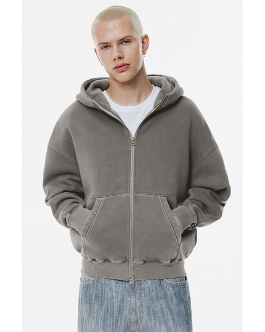 Sweat Boxy Délavé À Zip Pull&Bear pour homme en coloris Gray