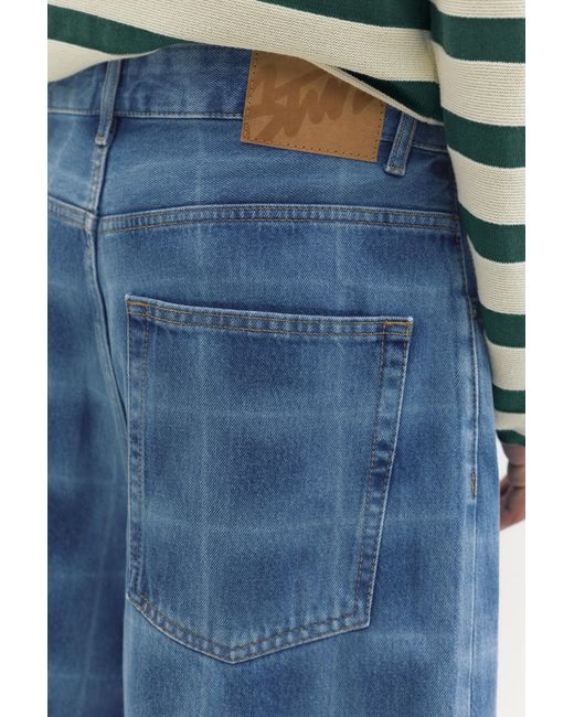Pull&Bear Blue Laser Print Skater Denim Bermuda Shorts for men