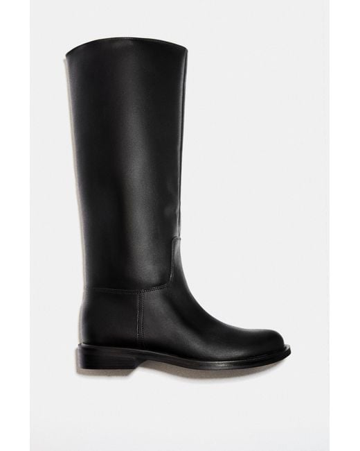 Pull&Bear Black High Flat Boots