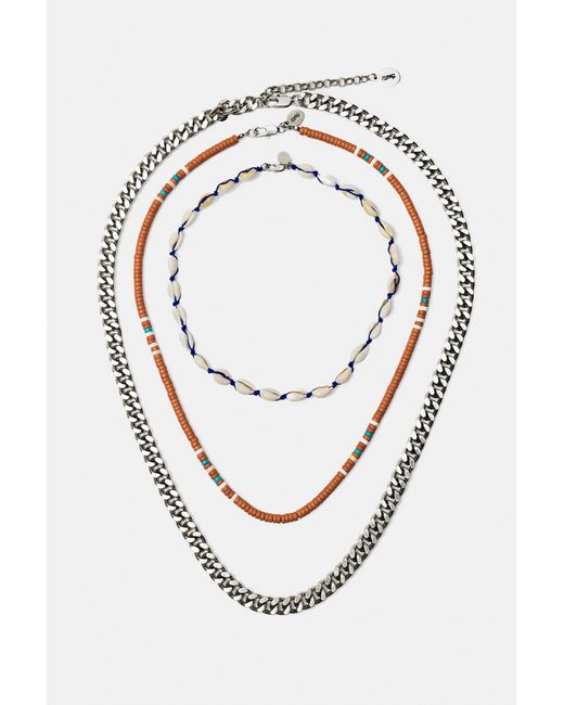 Pull&Bear White 3-Pack Of Shell And Bead Necklaces for men