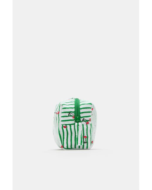 Pull&Bear Green Towel-Effect Striped Wash Bag