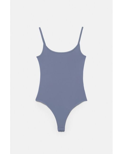 Pull&Bear Blue Polyamide Thin Strap Bodysuit