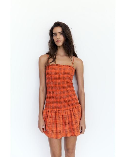 Pull&Bear Red Check Smocked Dress