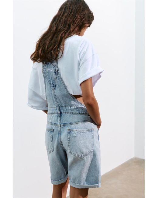 Pull&Bear Blue Short Denim Dungarees