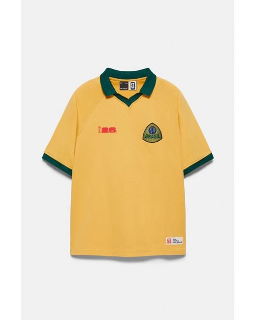 Pull&Bear Yellow Fifa World Cup 26 Brazil Polo Shirt for men