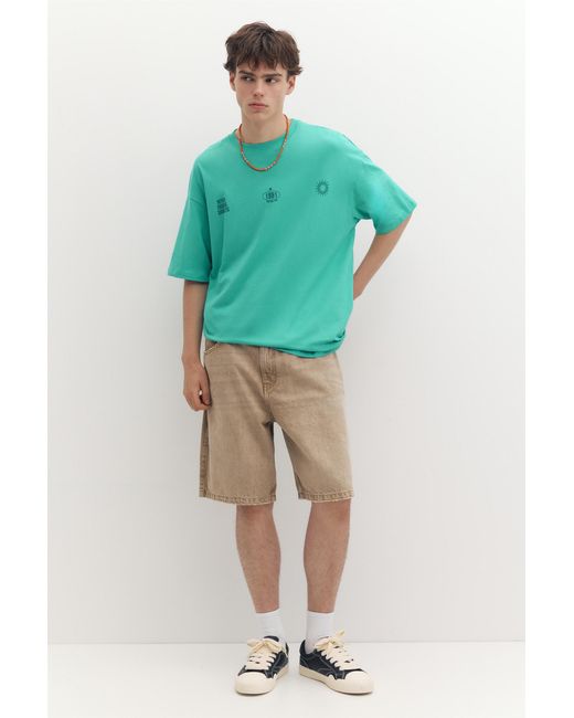 Pull&Bear Green Stwd Sun Graphic T-Shirt for men