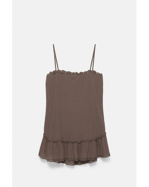 Pull&Bear Brown Frill Strap Dress