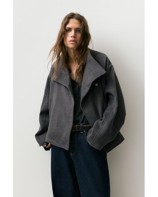 Pull&Bear Black Short Felt Texture Coat