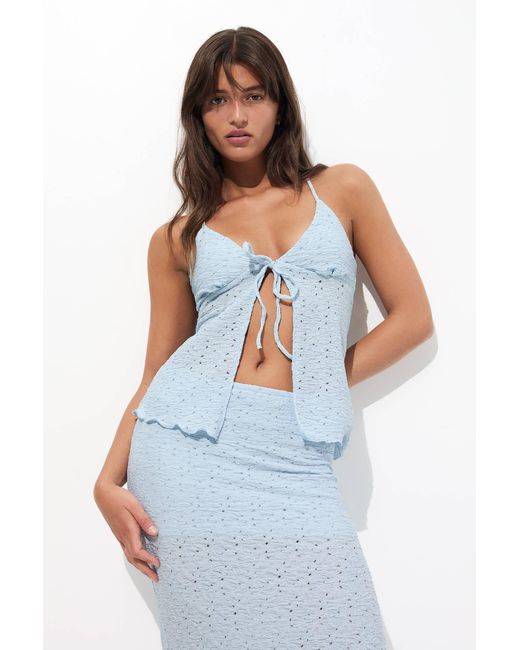 Pull&Bear White Openwork Strappy Top With Tie