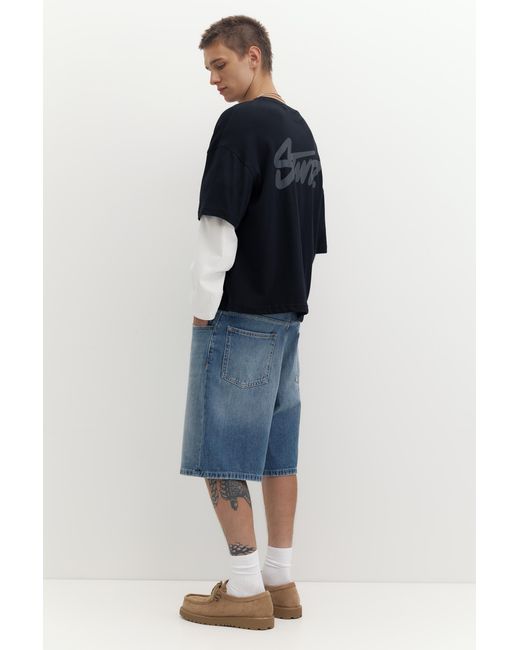 Pull&Bear Black Stwd Double Sleeve T-Shirt for men