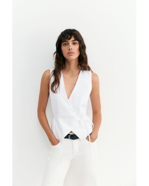 Pull&Bear White Rustic Linen-Blend Waistcoat