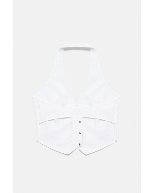 Pull&Bear Witte Haltertop Met Studs in het Blue