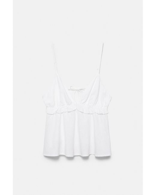 Pull&Bear White Ruffled Linen Top