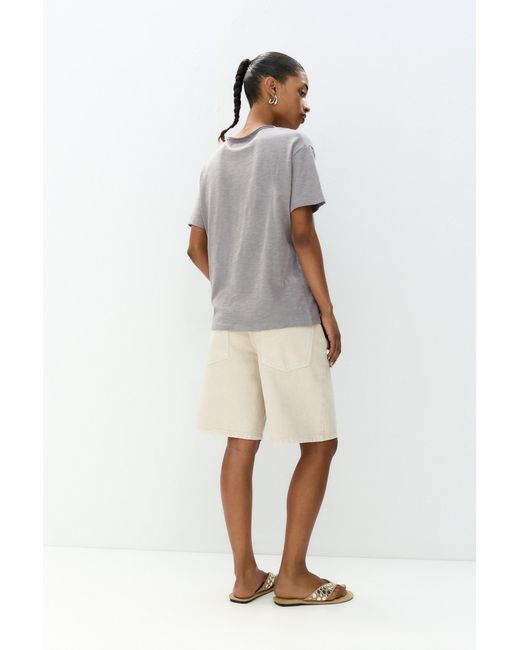 Pull&Bear Gray T-Shirt With Unfinished Trims