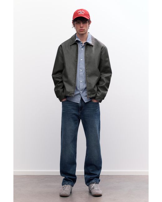 Pull&Bear Gray Washed Leather Effect Jacket for men
