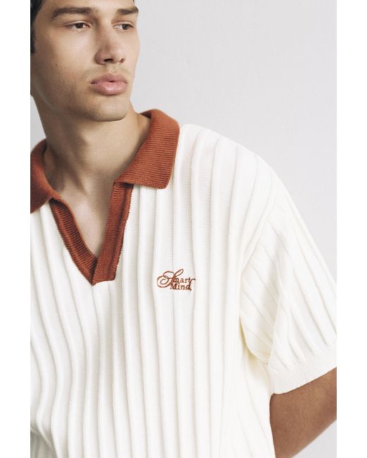 Pull&Bear Natural Contrast Collar Polo Shirt for men