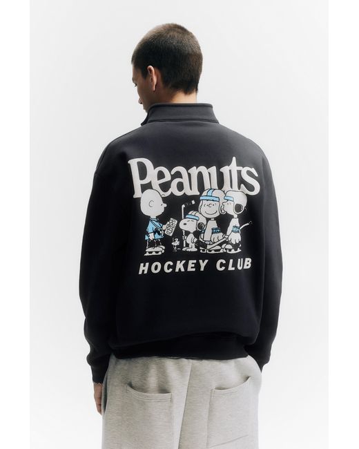 Pull&Bear Blue Peanuts Quarter-Zip Sweatshirt for men