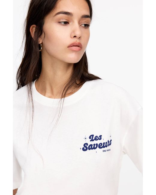Pull&Bear Blue T-Shirt Mit Cafeteria-Grafik