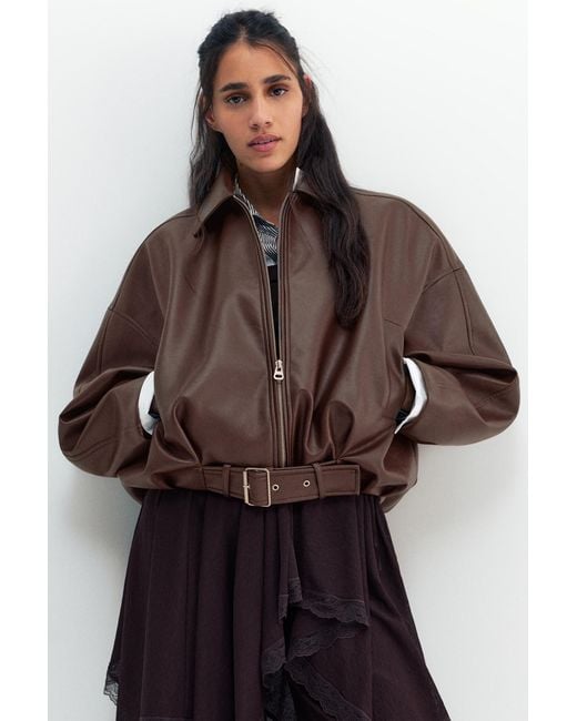 Pull&Bear Black Leather Effect Balloon Jacket