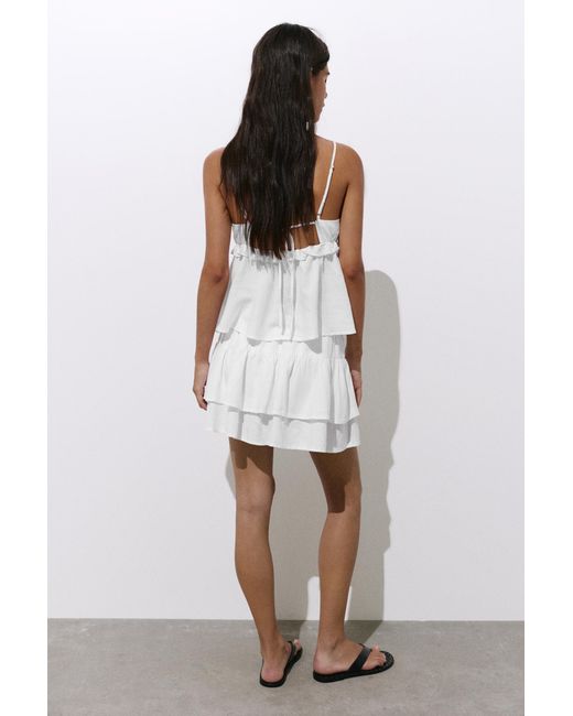 Pull&Bear White Ruffled Mini Skirt With Linen