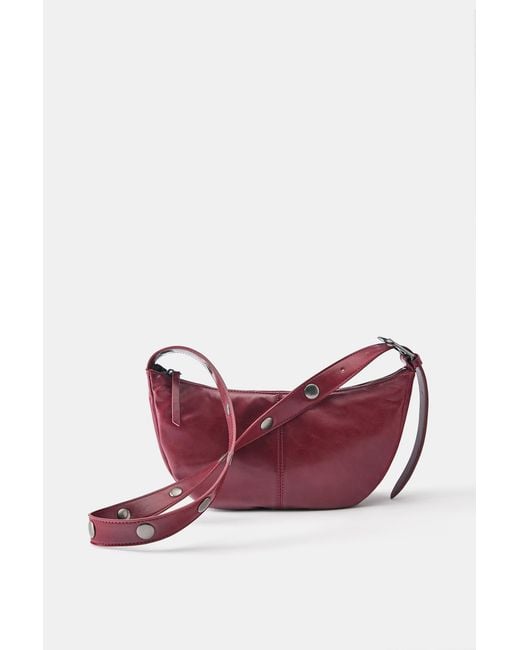Pull&Bear Pink Half Moon Crossbody Bag With Studs