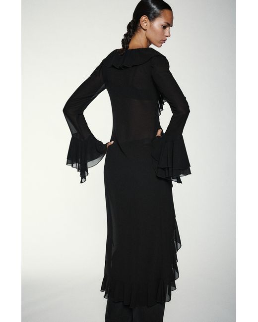 Pull&Bear Black Long Ruffle Kimono