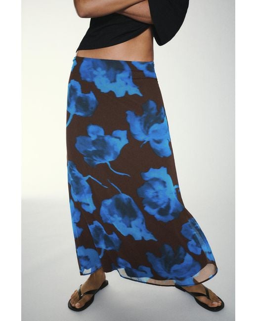 Pull&Bear Blue Floral Midi Skirt
