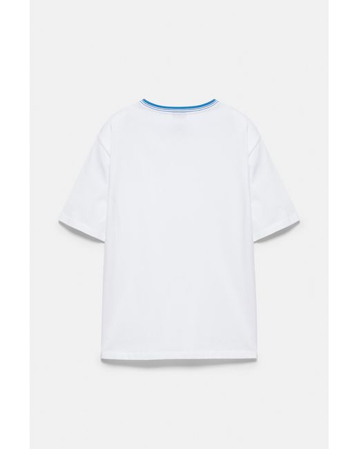 Pull&Bear White Embroidered Slogan T-Shirt for men