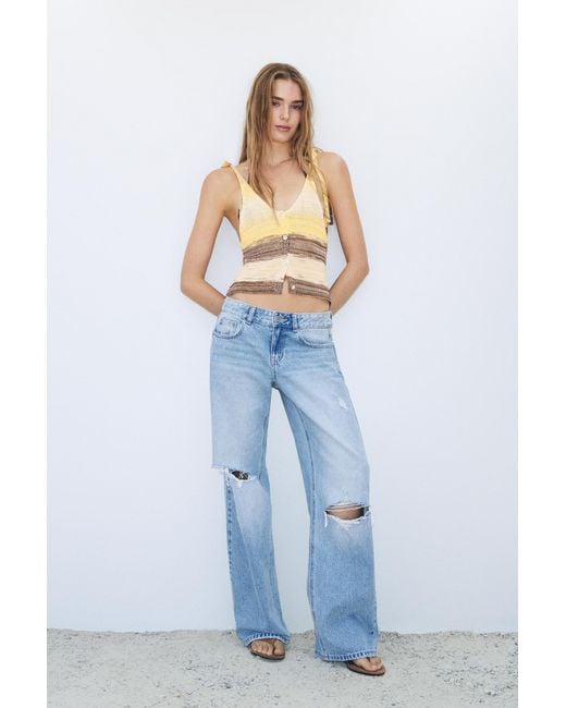 Pull&Bear Green Cutwork Space Dye Top