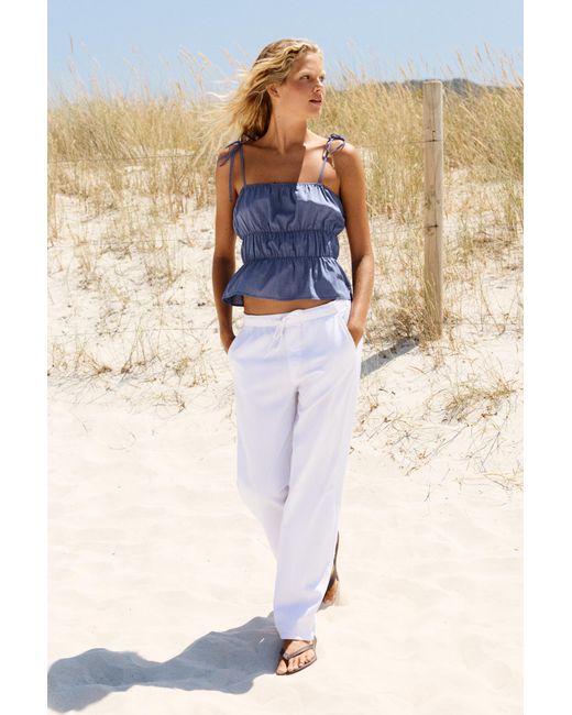 Pull&Bear Blue Checked Gathered Strappy Top