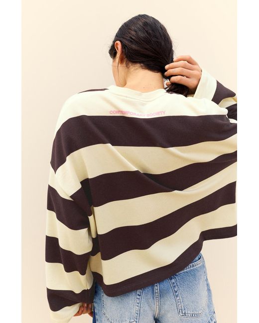 Pull&Bear Brown Oversize Striped Sweatshirt