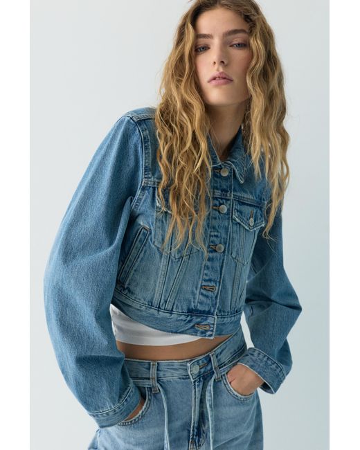 Pull&Bear Cropped Spijkerjack in het Blue