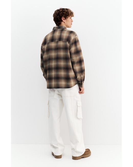 Pull&Bear Brown Long Sleeve Check Shirt for men