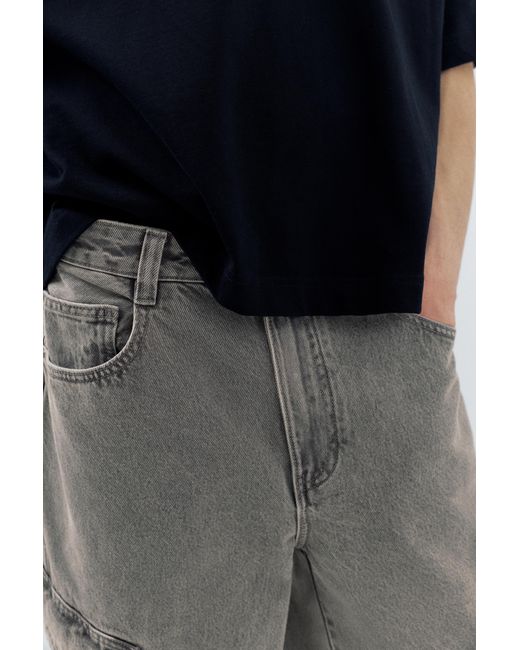 Pull&Bear Black Baggy Cargo Jeans for men