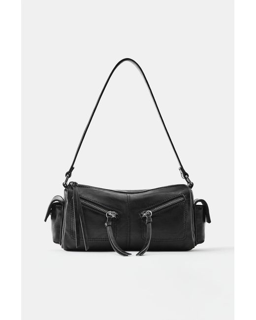 Pull&Bear Black Multipocket-Schultertasche Mit Reißverschlüssen