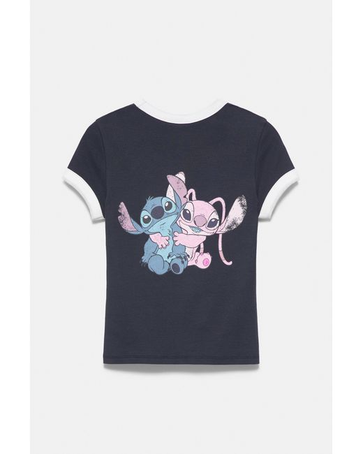 Pull&Bear Slim Fit Lilo & Stitch T-Shirt in het Blue