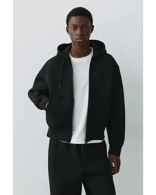 Pull&Bear Black Neoprene-Effect Zip-Up Hoodie for men