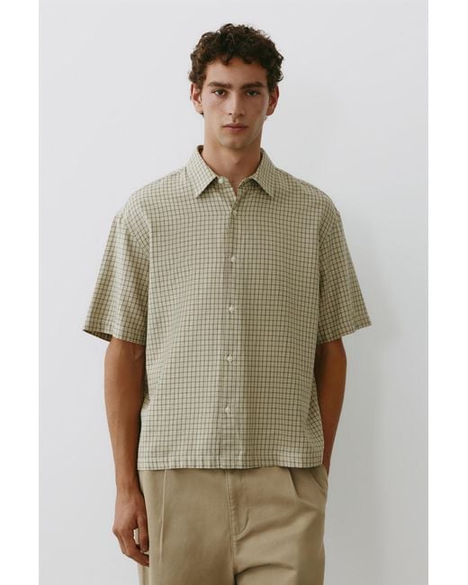 Pull&Bear Green Short Sleeve Check Shirt for men